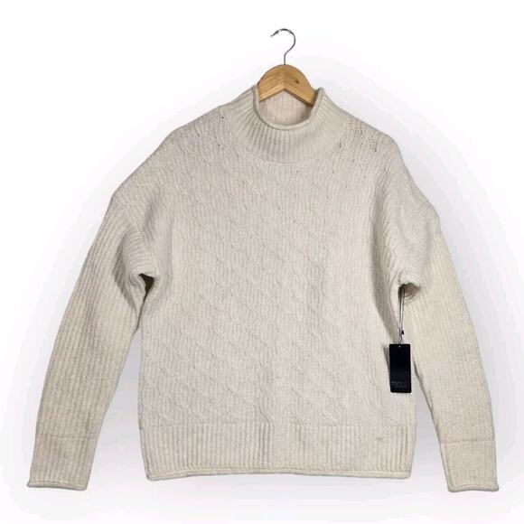 Rachel Roy Ribbed Sweater Sz XL Ivory Mock Neck Long Sleeve Soft Cozy Stretch - Picture 1 of 13